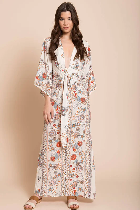 Kira Boho Floral Maxi Dress Orange Trendy Short Sleeve Maxi Dress