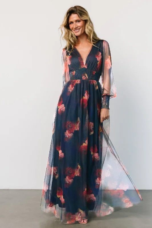 Layla Tulle Maxi Dress | Topaz Ombre Floral Chic Sleeveless Maxi Dress