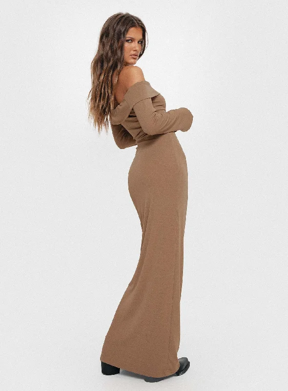 Maida Maxi Dress Light Brown Elegant Wraparound Maxi Dress