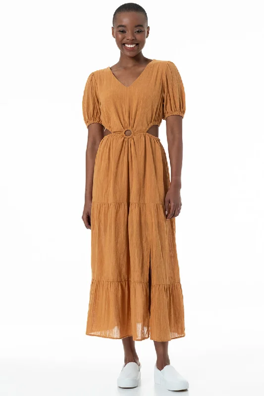 Maxi Dress _ 152151 _ Ochre Elegant Sleeveless Maxi Dress