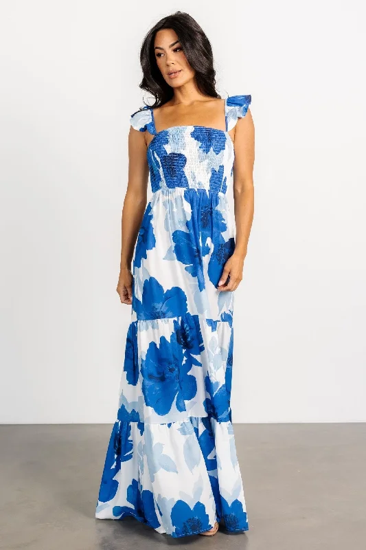 Mikaela Maxi Dress | Blue Floral Elegant Pleated Maxi Dress