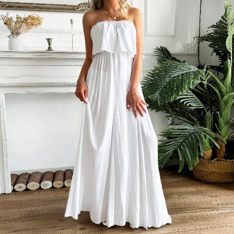 Positive Energy Strapless Maxi Dress - Off White Elegant Maxi Dress with Ruffles