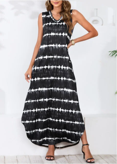 Powell Striped Adjustable Maxi Dress - Black Trendy Printed Maxi Dress