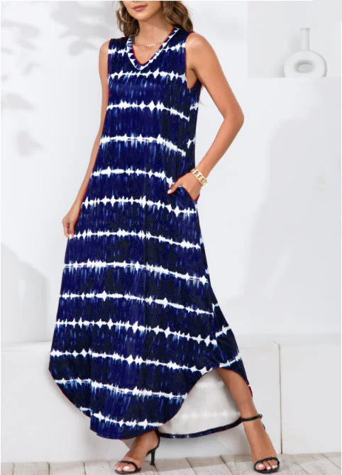 Powell Striped Adjustable Maxi Dress - Navy Trendy Floral Print Maxi Dress