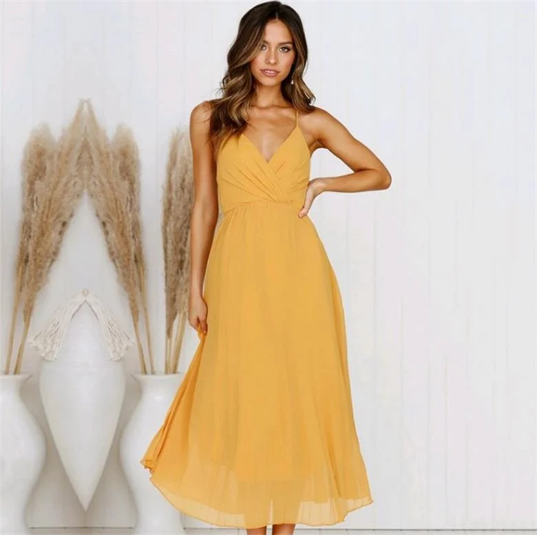 Promotions Slit Maxi Dress - Mustard Chic Summer Floral Maxi Dress