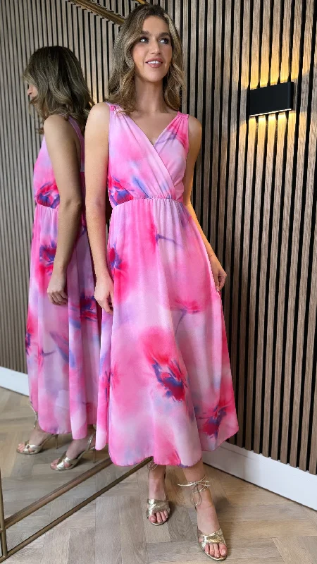 Quinn Pink Tie Dye Maxi Dress Trendy Short Sleeve Maxi Dress