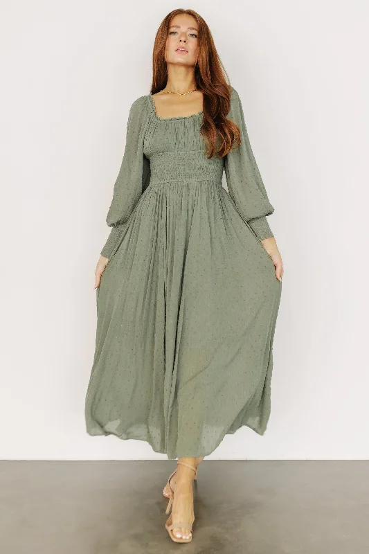 Renata Dot Maxi Dress | Dusty Olive Elegant Lace-Up Maxi Dress