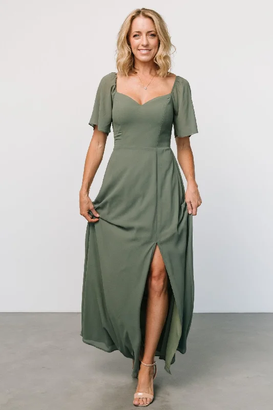 Sierra Sweetheart Maxi Dress | Dark Sage Casual Maxi Dress with Pockets