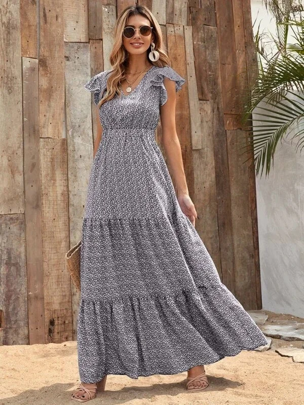 Tassajara Striped Ruffle Maxi Dress Comfortable Bohemian Maxi Dress