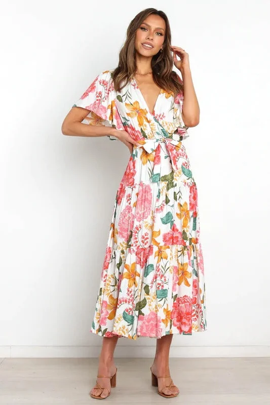 Taylen Satin Floral Cutout Maxi Dress - FINAL SALE Comfortable Maxi Dress with Belt