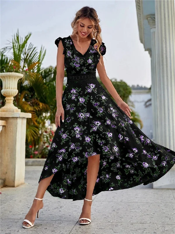 The Way Back Home Floral Ruffle Maxi Dress Stylish Maxi Dress with Pleats