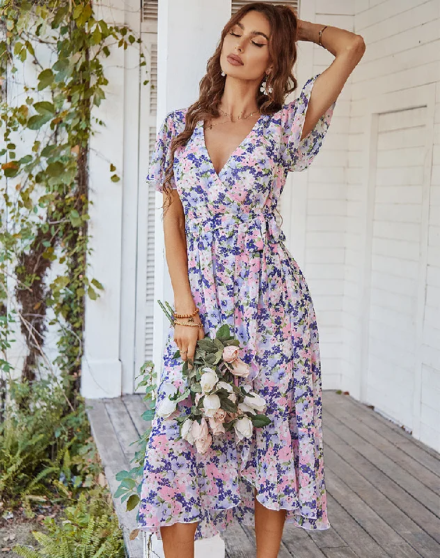 There She Goes Floral Ruffle Maxi Dress Trendy Fit-and-Flare Maxi Dress