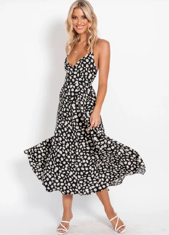 Torrie Polka Dot Tie Front Maxi Dress - Black - FINAL SALE Cozy Maxi Dress with Slit