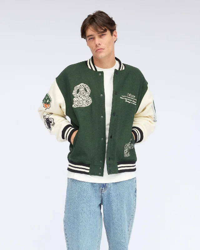 Annivarsity Jacket - Green Patched Fleece Jacket Down Jacket Parka