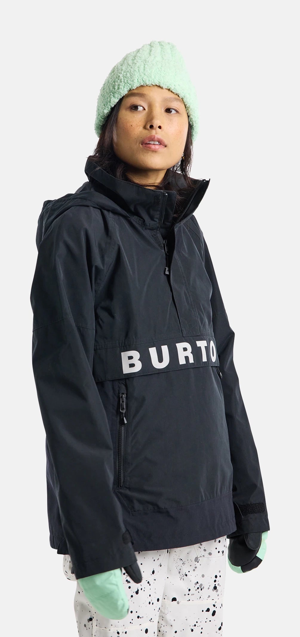 Burton Frostner Anorak Jacket Womens 2024 Black / Stout White Knit Jacket Woven Jacket Fleece Jacket