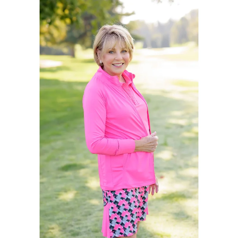 Front Nine Full Zip Golf Jacket-Hot Pink Notch Collar Jacket Peter Pan Collar Jacket Cowl Neck Jacket