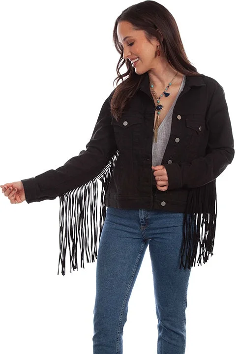 LADIES BLACK DENIM FRINGE JACKET Plaid Jacket Tartan Jacket Houndstooth Jacket