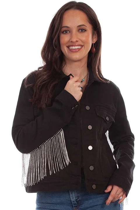 LADIES DENIM JACKET W/RINESTONE FRINGE Lace Jacket Ribbed Jacket Sequined Jacket