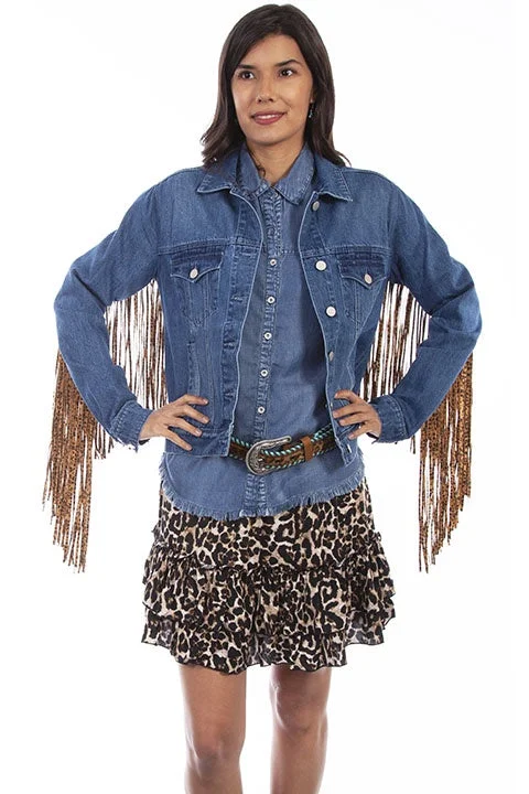 LADIES DENIM JACKET WITH LEOPARD FRINGE Plaid Jacket Tartan Jacket Houndstooth Jacket