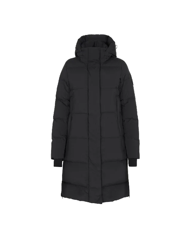 Long Goose Down Jacket Female - Black Hoodie Zip-Up Jacket Button-Up Jacket