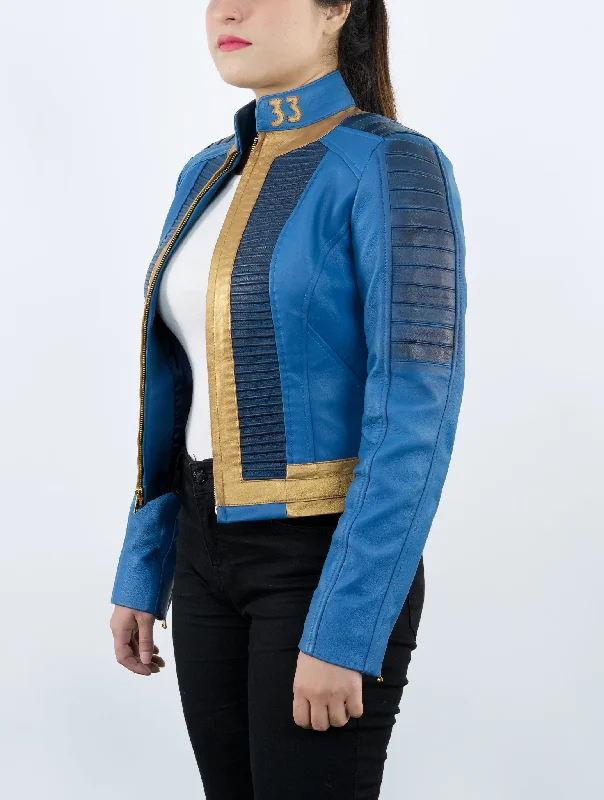 Lucy Inspired Vault 33 Fallout Blue And Gold Leather Jacket Mesh Jacket Canvas Jacket Denim Jacket