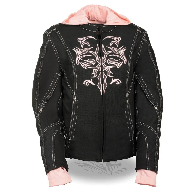 NexGen SH1966 Ladies Black and Pink 3/4 Jacket with Reflective Tribal and Hoodie Rayon Jacket Velvet Jacket Corduroy Jacket