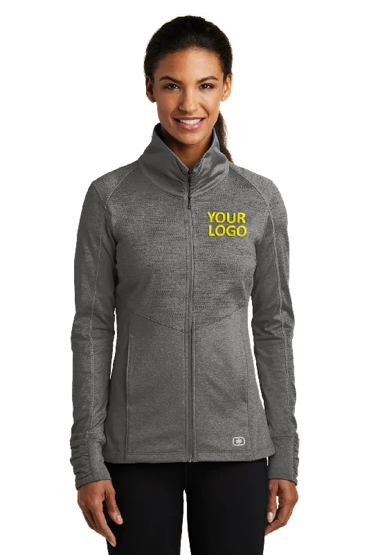 OGIO ENDURANCE Ladies Sonar Custom Jackets, Track Grey Heather A-Line Jacket Boat Neck Shawl Collar