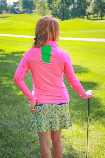 Par Play Quarter Zip Golf Jacket - Hot Pink/Lime Green Plaid Jacket Tartan Jacket Houndstooth Jacket