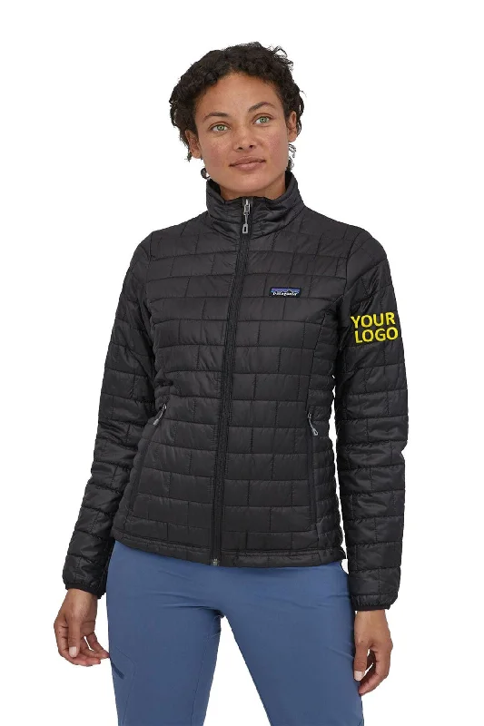 Patagonia Womens Nano Puff Custom Jackets, Black Front Pockets Side Pockets Patch Pockets