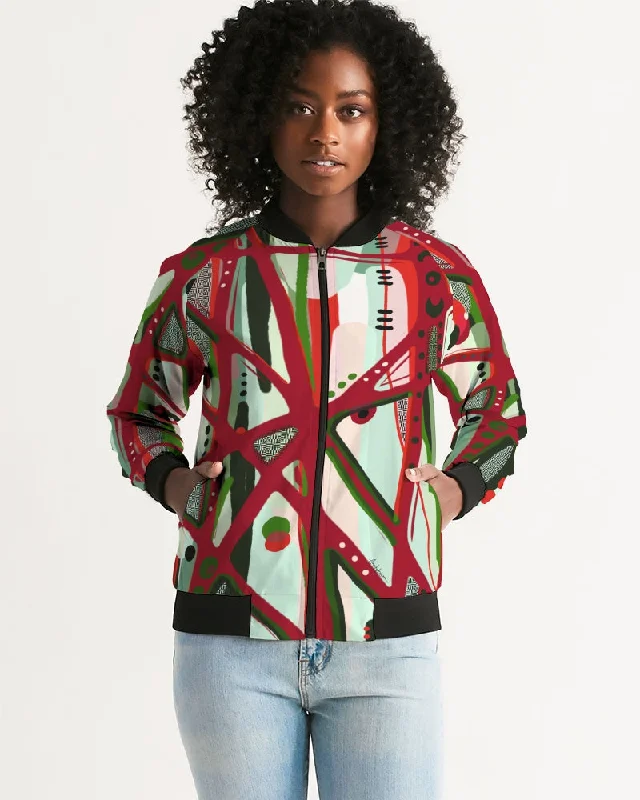 RED BLACK & GREEN - YOU KNOW WHAT IT MEAN Women's Bomber Jacket V-Neck Jacket Boat Neck Jacket Square Neck Jacket