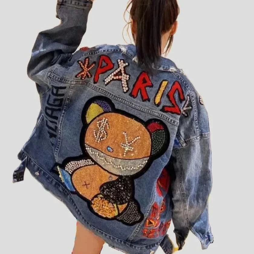 Cute Sequin Denim Jacket for Women Knit Fabric Woven Fabric Fleece Fabric