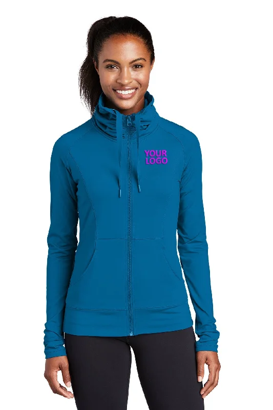 Sport-Tek Ladies Sport-Wick Stretch Branded Full-Zip Jackets, Peacock Blue Plaid Jacket Tartan Jacket Houndstooth Jacket