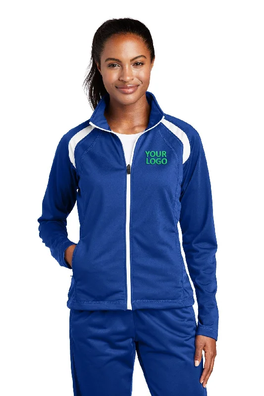 Sport-Tek Ladies Tricot Track Customized Jackets, True Royal/White Collared Jacket Crew Neck Jacket Turtle Neck Jacket