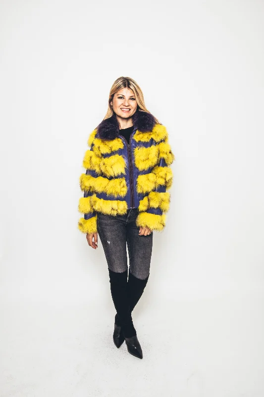 38 | Fox Fur Jacket with Fox Fur Collar Belted Jacket Elasticated Jacket Padded Jacket