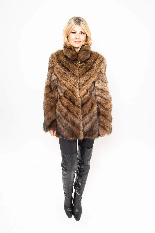 37 | Fisher Fur Jacket One-Shoulder Jacket Off-the-Shoulder Jacket Asymmetrical Jacket