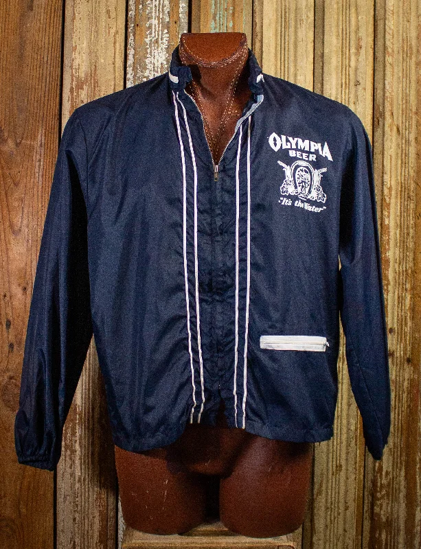 Vintage Olympia Beer Nylon Windbreaker Jacket 70s Navy Large Mesh Jacket Canvas Jacket Denim Jacket