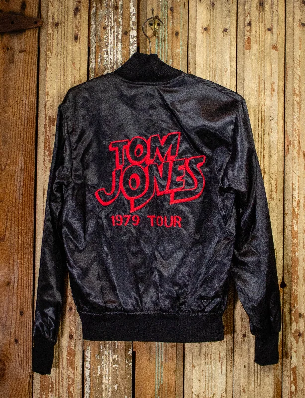 Vintage Tom Jones Satin Tour Jacket 1979 Black Small-Medium Herringbone Jacket Houndstooth Jacket Plaid Jacket