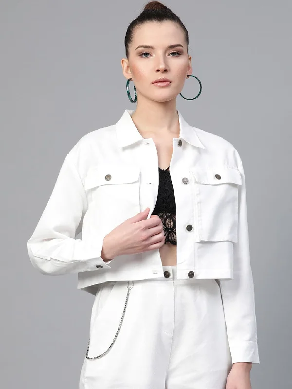 Women Solid Standard White Jacket Knit Jacket Woven Jacket Fleece Jacket