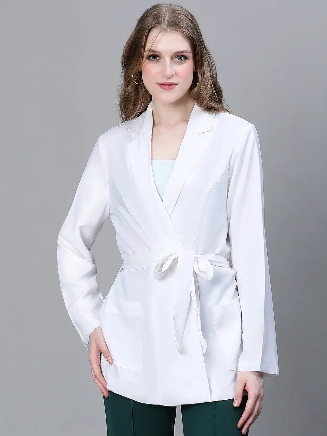 Women Solid Standard White Full Sleeve Jacket Cotton Fabric Linen Fabric Terry Fabric