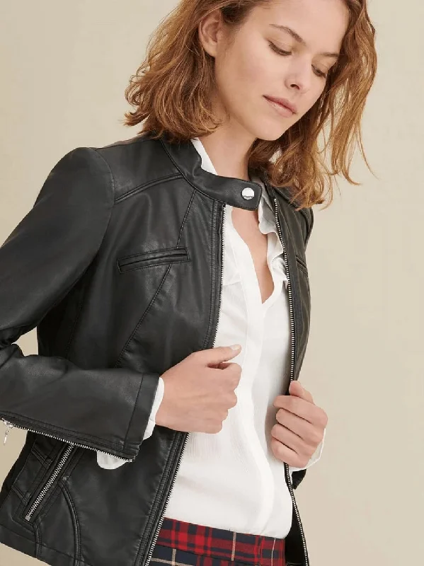 Women’s Black Leather Jacket Genuine Sheepskin Trench Coat Raincoat Waterproof Jacket