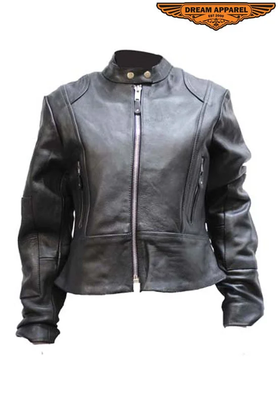 Womens Leather Jacket With Multiple Pockets Faux Fur Fabric Real Fur Fabric Shearling Fabric