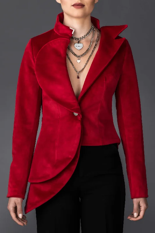 Women's Red Jacket Diana Snapped Jacket Toggled Jacket Drawstring Jacket