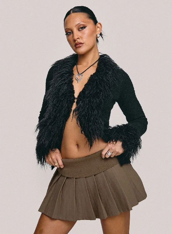 Fantasies Pleated Mini Skort Brown wool skirt breathable