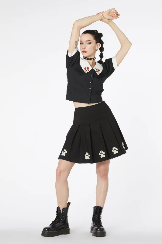 Flock Paw Print Pleat Skirt linen skirt breathable