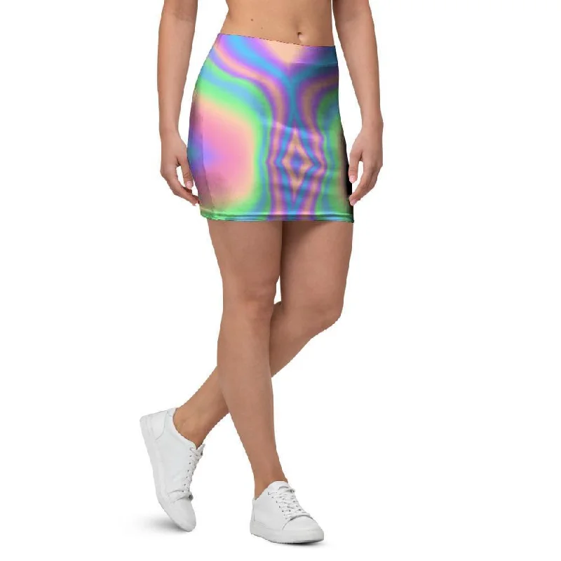 Holographic Trippy Mini Skirt leather skirt durable