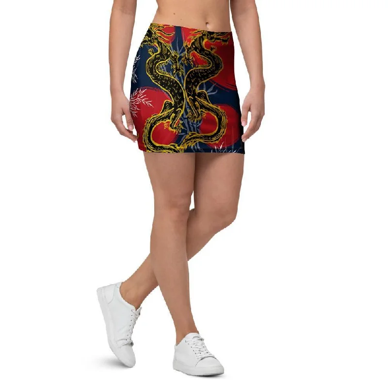 Janpanese Dragon Print Mini Skirt denim skirt classic