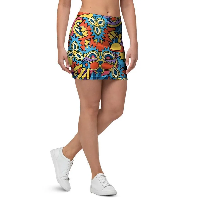 Jungle Hippie Psychedelic Trippy Mini Skirt satin skirt smooth