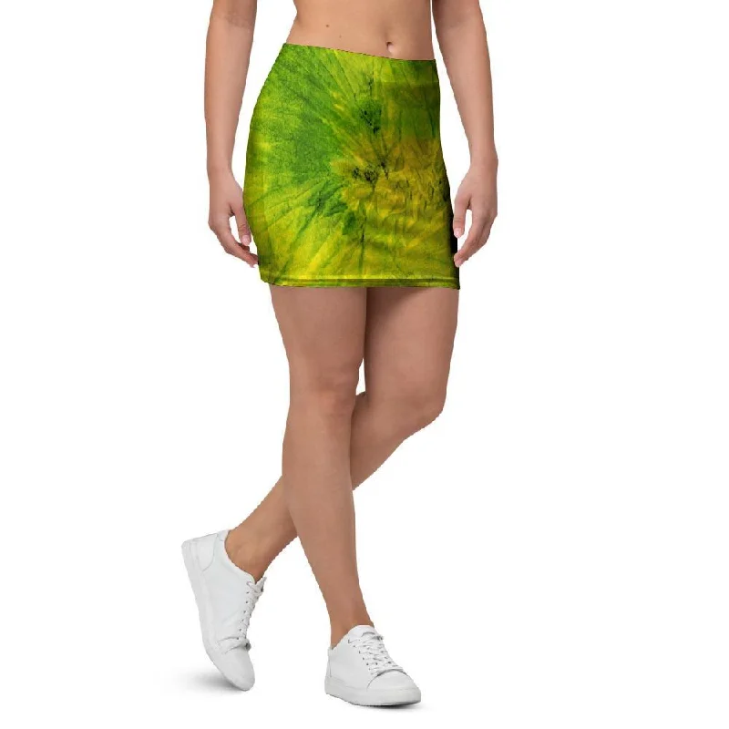 Lime Green Tie Dye Mini Skirt leather skirt durable