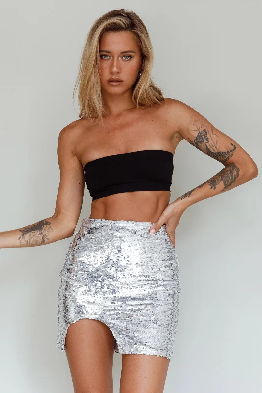 Luna Heart Sequin Mini Skirt Silver lace skirt delicate