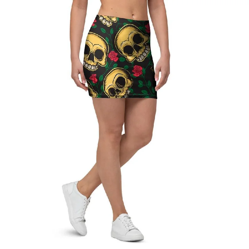 Mexican Rose Skull Mini Skirt casual skirt length